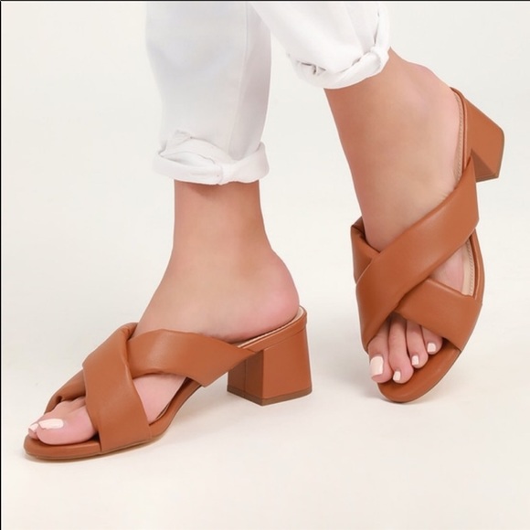 Lulus Shoes - Lulu's Nicholls Camel Peep-Toe Mules size 10